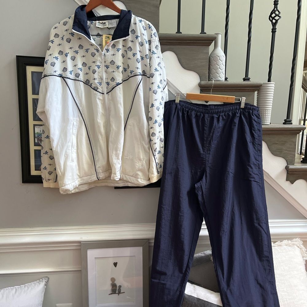 Vintage Northern Reflections Navy & White Print Track Suit sz XL NWT